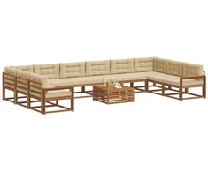 Lauko sofos komplektas su pagalve 11 pcs Natūralus ir bežinis