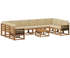 Lauko sofos komplektas su pagalve 11 pcs Natūralus ir bežinis