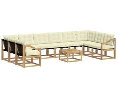 Lauko sofos komplektas su pagalve 11 pcs Balta ir kreminė
