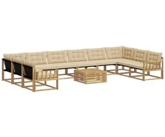 Lauko sofos komplektas su pagalve 11 pcs Balta ir kreminė