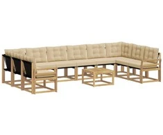 Lauko sofos komplektas su pagalve 11 pcs Balta ir kreminė