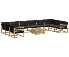 Lauko sofos komplektas su pagalve 11 pcs Balta ir juoda