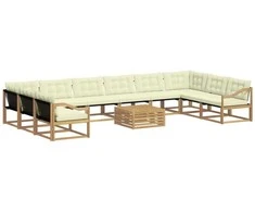 Lauko sofos komplektas su pagalve 11 pcs Balta ir kreminė