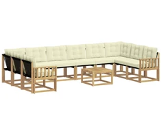 Lauko sofos komplektas su pagalve 11 pcs Balta ir kreminė