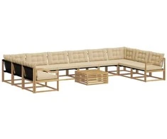 Lauko sofos komplektas su pagalve 11 pcs Balta ir kreminė