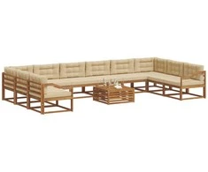 Lauko sofos komplektas su pagalve 11 pcs Natūralus ir bežinis
