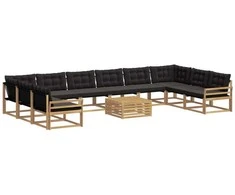 Lauko sofos komplektas su pagalve 11 pcs Balta ir juoda