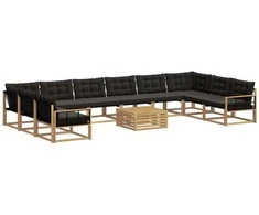 Lauko sofos komplektas su pagalve 11 pcs Balta ir juoda