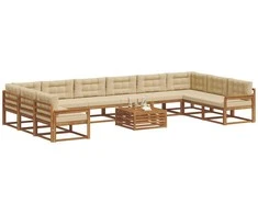 Lauko sofos komplektas su pagalve 11 pcs Natūralus ir bežinis
