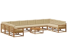 Lauko sofos komplektas su pagalve 11 pcs Natūralus ir bežinis