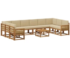 Lauko sofos komplektas su pagalve 11 pcs Natūralus ir bežinis