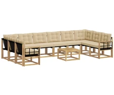 Lauko sofos komplektas su pagalve 11 pcs Balta ir kreminė