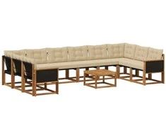 Lauko sofos komplektas su pagalve 11 pcs Natūralus ir bežinis