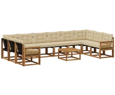 Lauko sofos komplektas su pagalve 11 pcs Natūralus ir bežinis