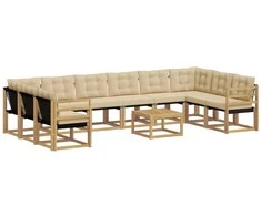 Lauko sofos komplektas su pagalve 11 pcs Balta ir kreminė