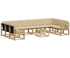 Lauko sofos komplektas su pagalve 11 pcs Balta ir kreminė
