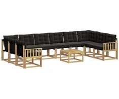 Lauko sofos komplektas su pagalve 11 pcs Balta ir juoda
