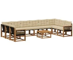 Lauko sofos komplektas su pagalve 11 pcs Natūralus ir bežinis