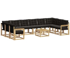 Lauko sofos komplektas su pagalve 11 pcs Balta ir juoda