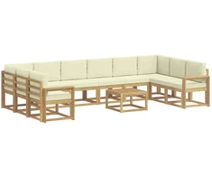 Lauko sofos komplektas su pagalve 11 pcs Balta ir kreminė