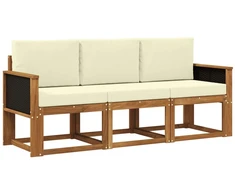 Lauko sofos komplektas su pagalve 3 pcs Natūralus ir grietinėlė