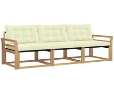 Lauko sofos komplektas su pagalve 3 pcs Balta ir kreminė