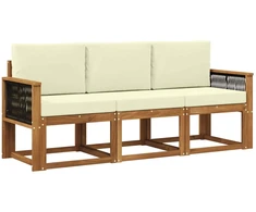 Lauko sofos komplektas su pagalve 3 pcs Natūralus ir grietinėlė