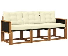 Lauko sofos komplektas su pagalve 3 pcs Natūralus ir grietinėlė