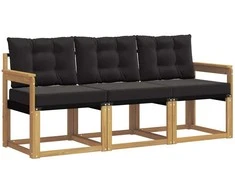 Lauko sofos komplektas su pagalve 3 pcs Balta ir juoda