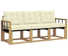 Lauko sofos komplektas su pagalve 3 pcs Balta ir kreminė