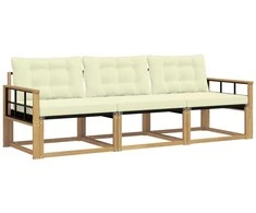 Lauko sofos komplektas su pagalve 3 pcs Balta ir kreminė