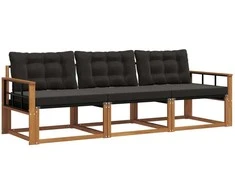 Lauko sofos komplektas su pagalve 3 pcs Natūrali ir juoda
