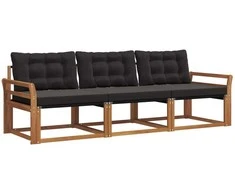 Lauko sofos komplektas su pagalve 3 pcs Natūrali ir juoda