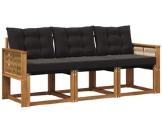 Lauko sofos komplektas su pagalve 3 pcs Natūrali ir juoda