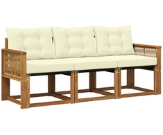 Lauko sofos komplektas su pagalve 3 pcs Natūralus ir grietinėlė