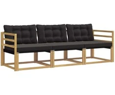 Lauko sofos komplektas su pagalve 3 pcs Balta ir juoda