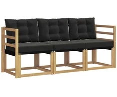 Lauko sofos komplektas su pagalve 3 pcs Balta ir juoda