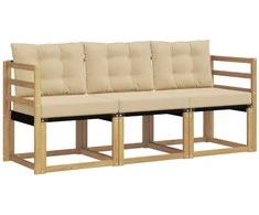 Lauko sofos komplektas su pagalve 3 pcs Balta ir kreminė