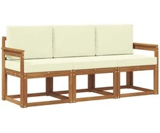 Lauko sofos komplektas su pagalve 3 pcs Natūralus ir grietinėlė
