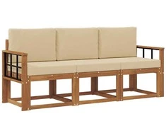 Lauko sofos komplektas su pagalve 3 pcs Natūralus ir bežinis