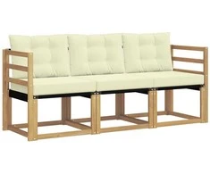 Lauko sofos komplektas su pagalve 3 pcs Balta ir kreminė