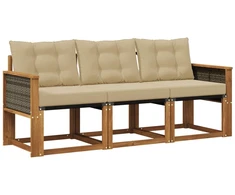 Lauko sofos komplektas su pagalve 3 pcs Natūralus ir bežinis