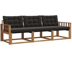Lauko sofos komplektas su pagalve 3 pcs Natūrali ir juoda