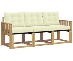 Lauko sofos komplektas su pagalve 3 pcs Balta ir kreminė