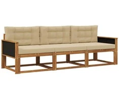 Lauko sofos komplektas su pagalve 3 pcs Natūralus ir bežinis