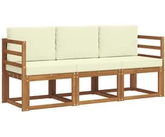 Lauko sofos komplektas su pagalve 3 pcs Natūralus ir grietinėlė