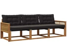 Lauko sofos komplektas su pagalve 3 pcs Natūrali ir juoda