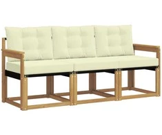 Lauko sofos komplektas su pagalve 3 pcs Balta ir kreminė