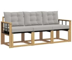Lauko sofos komplektas su pagalve 3 pcs Balta ir šviesiai pilka
