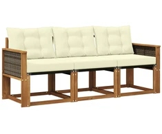 Lauko sofos komplektas su pagalve 3 pcs Natūralus ir grietinėlė